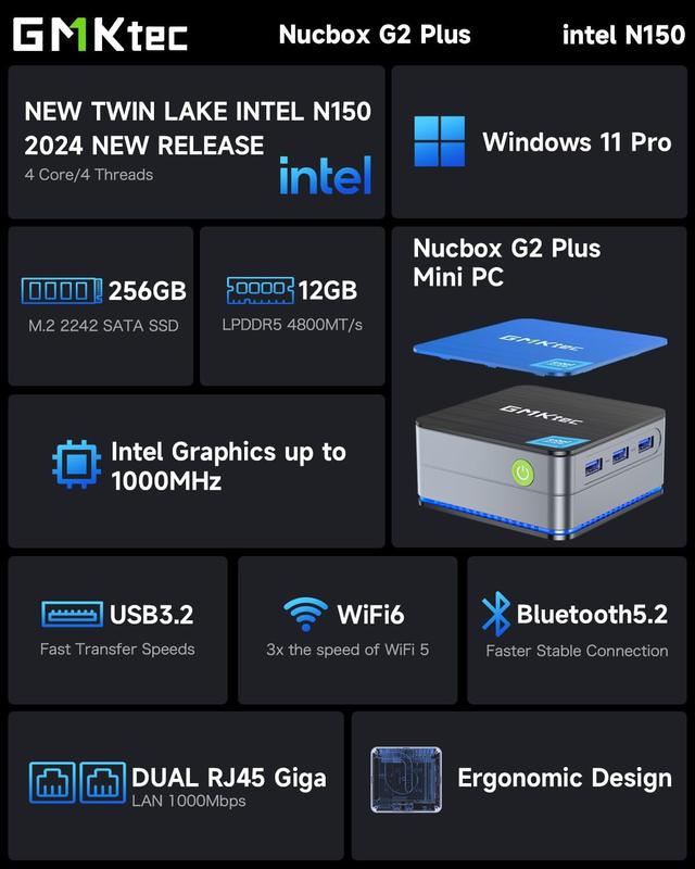 Mini PC GMKtec N150 - Intel N150, 12GB RAM, 256GB SSD, Windows 11